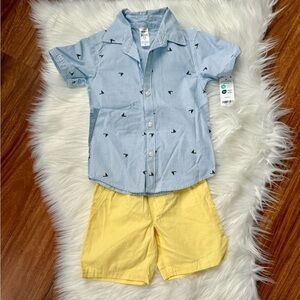 3/$15 Carter’s Blue Striped Kids Shirt with Yellow Shorts